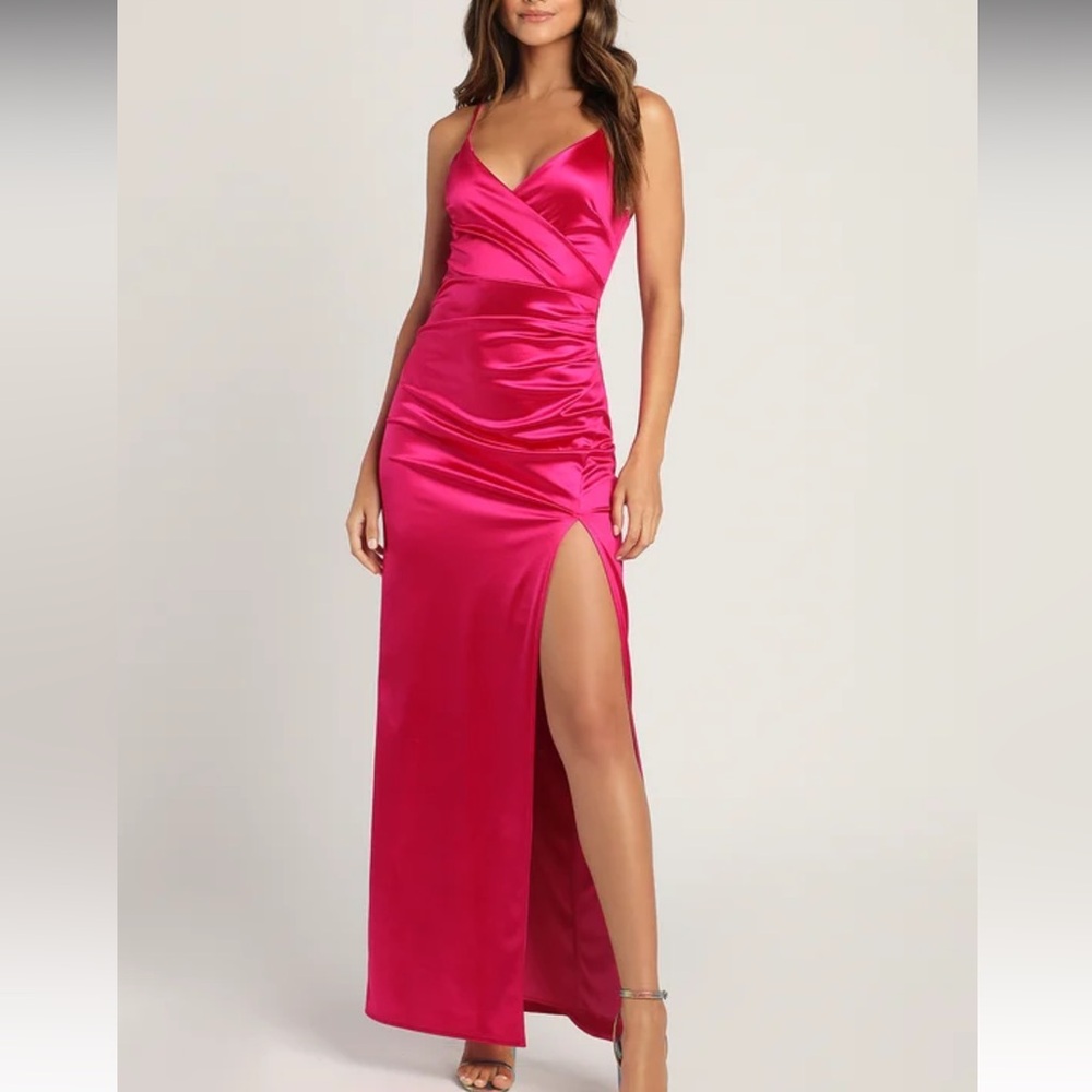 Magic Memories Magenta Satin Sleeveless Maxi Dress